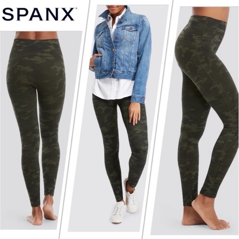 Spanx Look At Me Now seamless green camo leggings sz XL